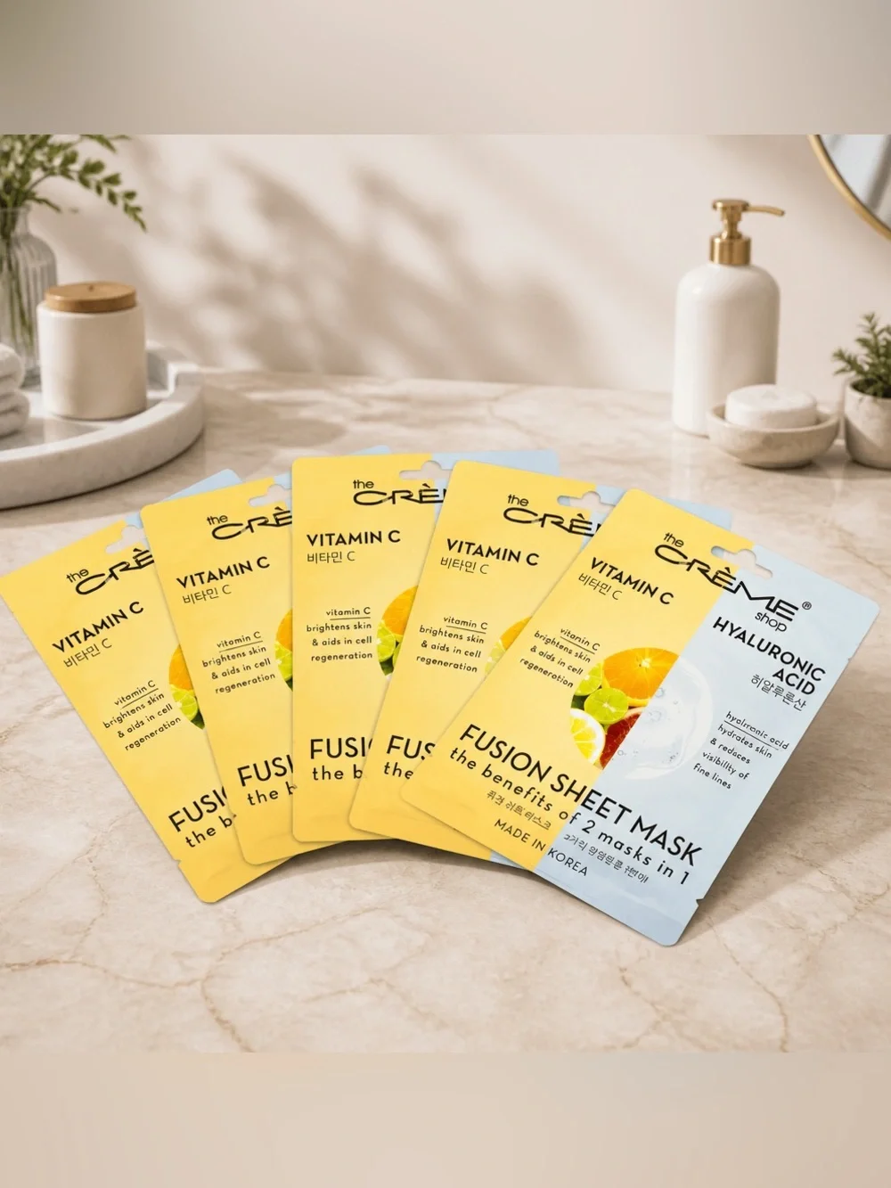 NIB The Creme Shop Box of 5 Vitamin C Hyaluronic Acid Fusion Face Masks